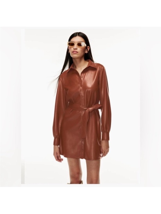 Aritzia Dresses & Skirts - Aritzia Wilfred Vegan Leather Caroline Dress in Cognac
